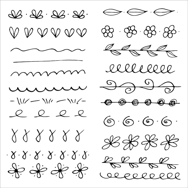 Vecteur collection d'éléments de conception de gribouillis de soulignements et de signes d'esquisse et de traits texturés le soulignement décoratif dessiné à la main borde les traits vectoriels doodles