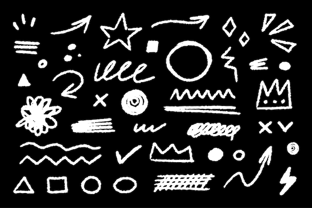 Collection d'éléments décoratifs simples dessinés à la main, des formes de Doodle et des griffons dans le style grunge