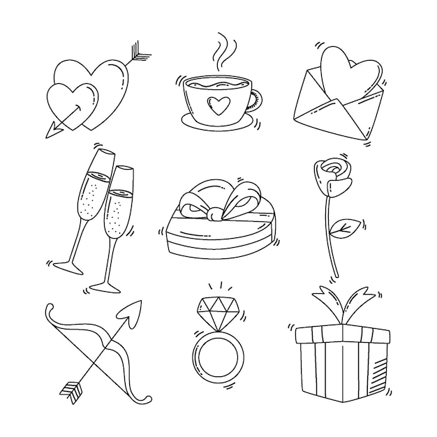 Vecteur collection d'éléments doodle saint valentin