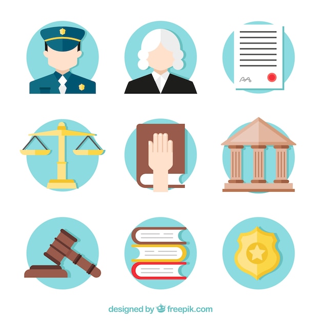 Collection d&#39;éléments de droit et de justice avec un design plat
