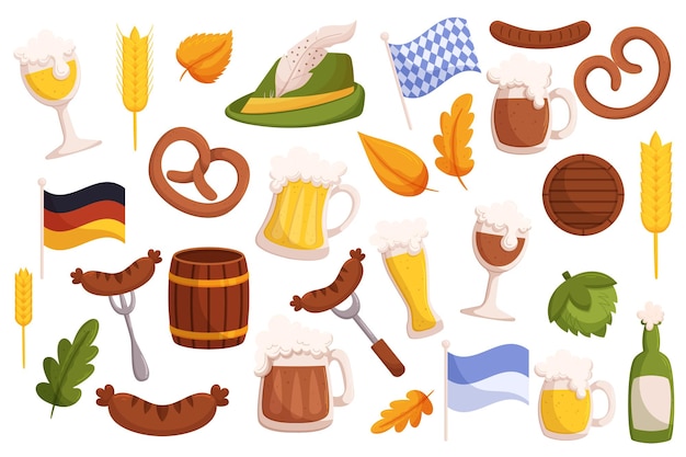 Collection d'éléments de la fête de la bière Set d'objets de fête traditionnels allemands