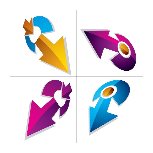Collection d'éléments graphiques en trois dimensions avec des flèches simples, des icônes vectorielles de thème de développement commercial et d'innovation technologique. Concept de croissance de l'entreprise, ensemble de symboles abstraits 3d.