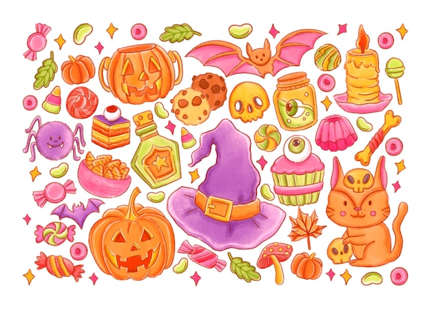 La collection d'éléments d'Halloween à l'aquarelle