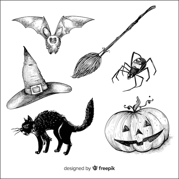 Collection D'éléments Halloween Dessinés à La Main Réaliste