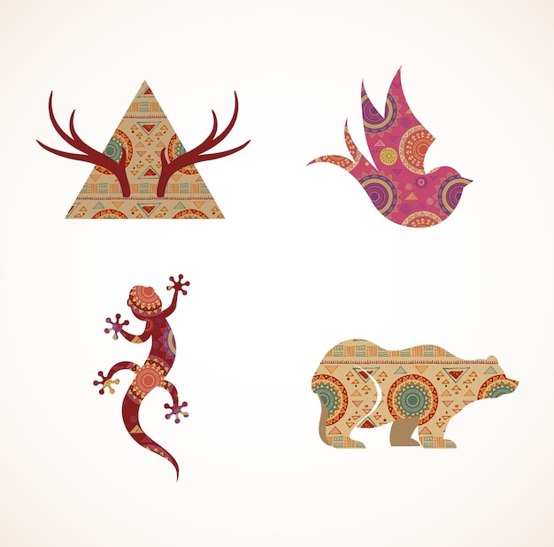 Collection d'éléments et d'icônes d'objets tribaux bohèmes à motifs