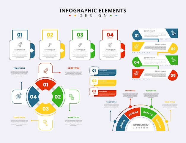 Collection d'éléments infographiques d'affaires étapes colorées