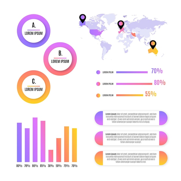 Vecteur collection d'éléments infographiques de style dégradé