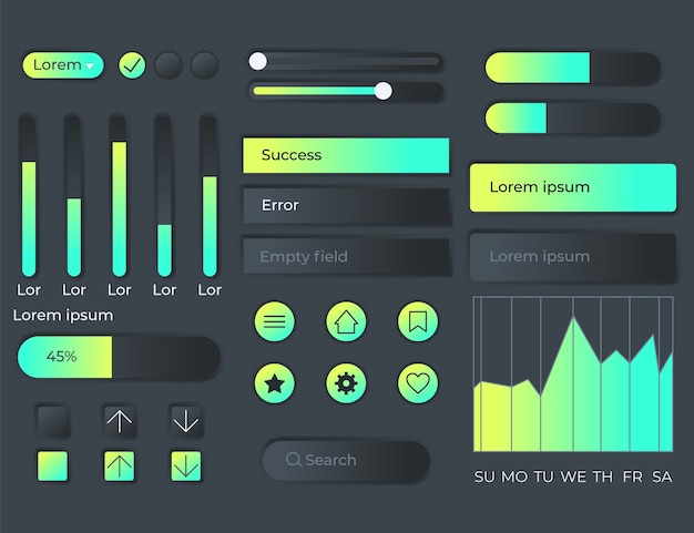 Vecteur collection d'éléments de kit d'interface utilisateur dégradé