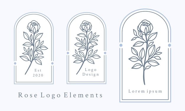 Collection d'éléments de logo fleur rose dessinés à la main