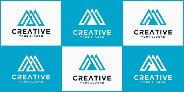 Une collection d'éléments de modèle de conception d'icône de logo de la lettre M, le logo M avec un concept minimaliste bleu