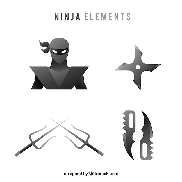 Collection D'éléments Ninja Traditionnelle Avec Un Design Plat