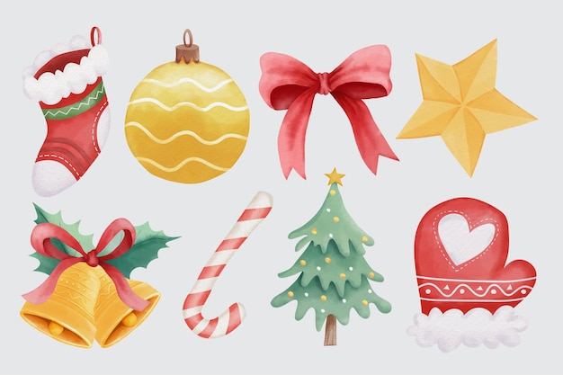 Collection d'éléments de Noël à l'aquarelle