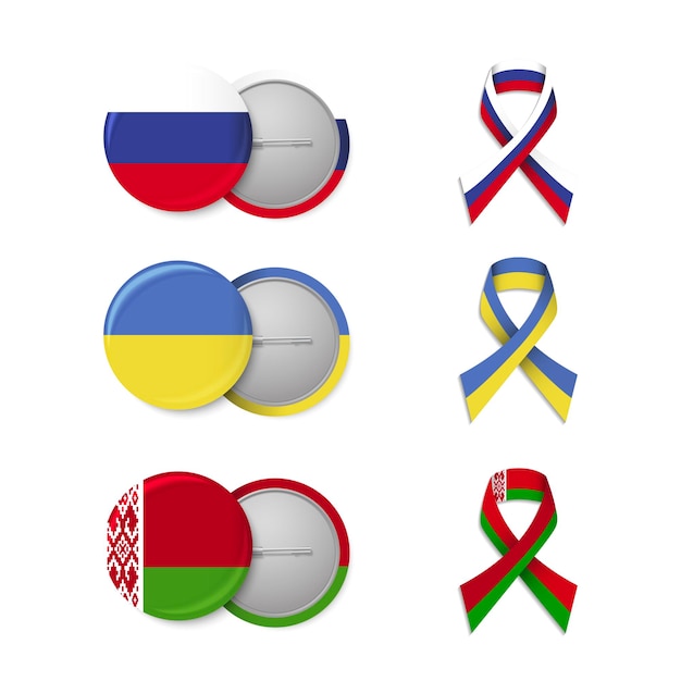 Collection D'éléments De Papeterie Avec Le Drapeau Ukraine Russie Biélorussie Icônes