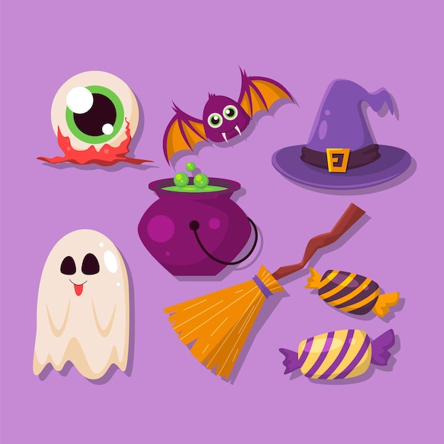 Collection d'éléments plats halloween