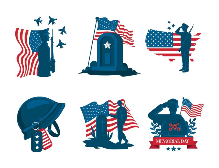 Collection d'éléments symboliques du Memorial Day des États-Unis