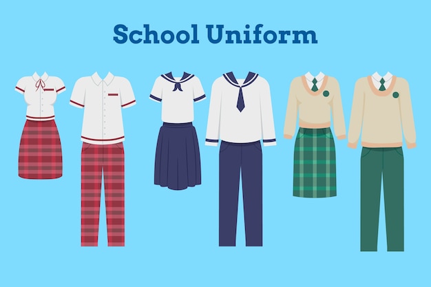 Collection d'éléments d'uniformes scolaires dessinés à la main
