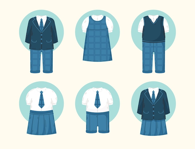 Collection d'éléments d'uniformes scolaires dessinés à la main