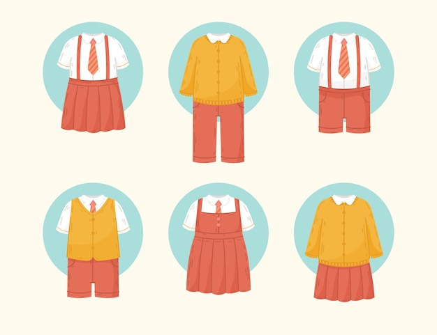 Vecteur collection d'éléments d'uniformes scolaires dessinés à la main