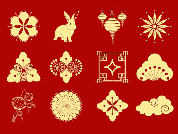 Vecteur collection d'éléments vectoriels dorés pour la célébration du nouvel an joyeux nouvel an chinois