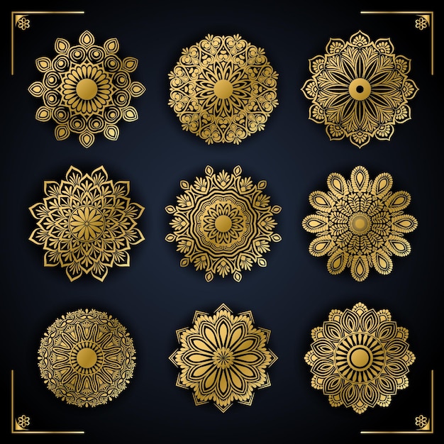 Collection D'éléments Vectoriels D'illustration De Conception De Mandala De Luxe