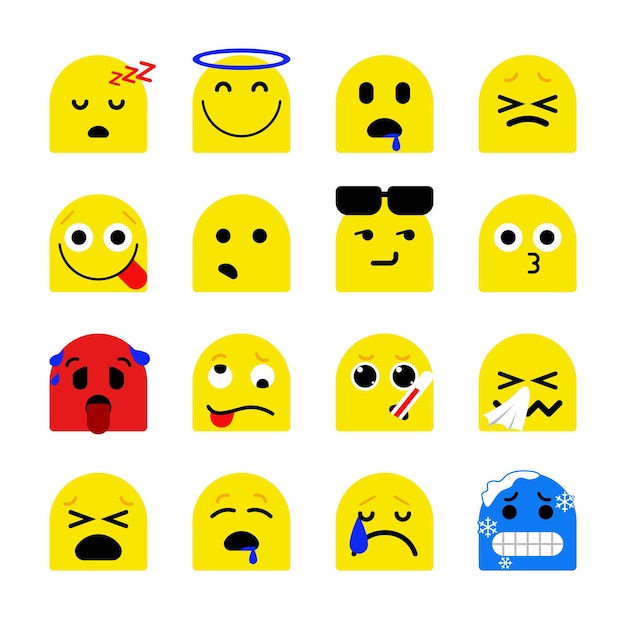 Vecteur collection d'emoji jaunes mélangés