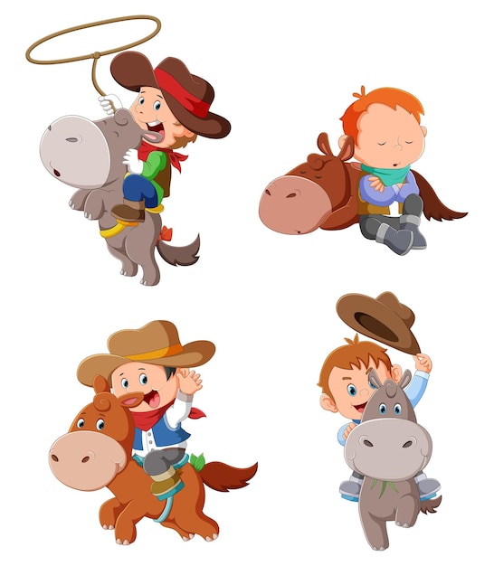 La Collection Des Enfants Cow-boys Jouant Avec L'âne De L'illustration