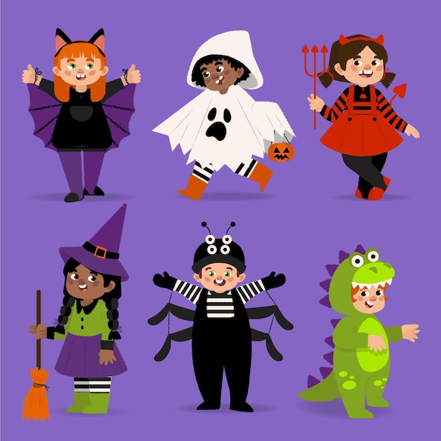 Collection D'enfants Halloween Plats Dessinés à La Main