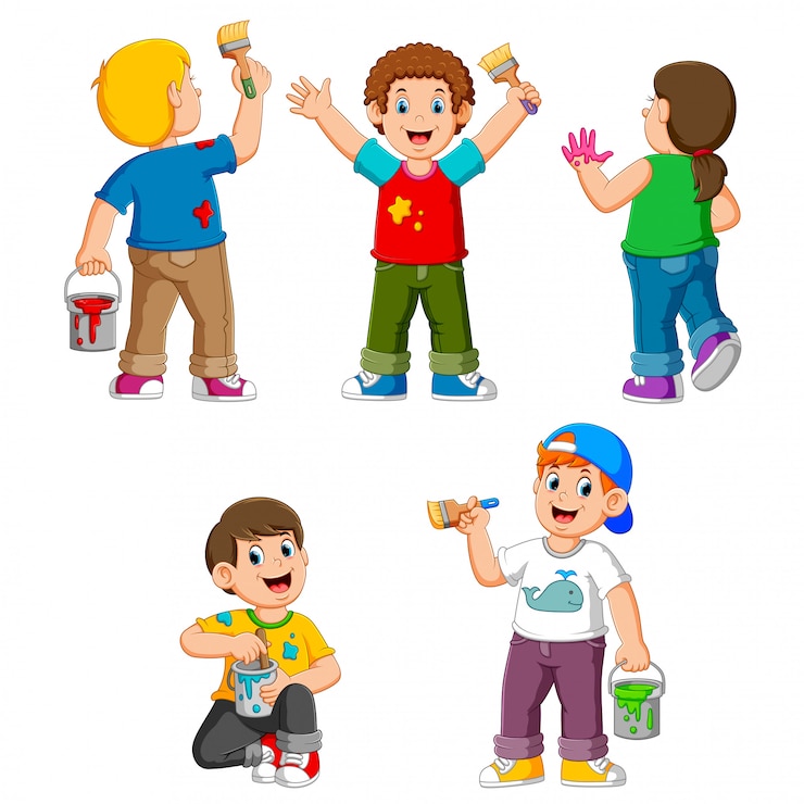 Vecteur collection d'enfants heureux avec un pinceau