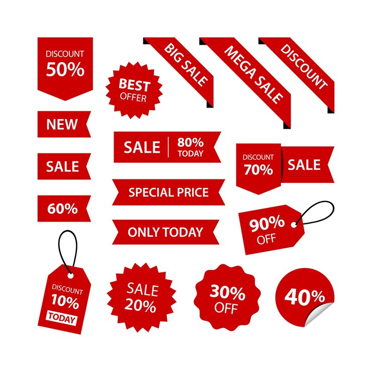 Vecteur collection d'ensembles premium d'étiquettes de réduction de vente