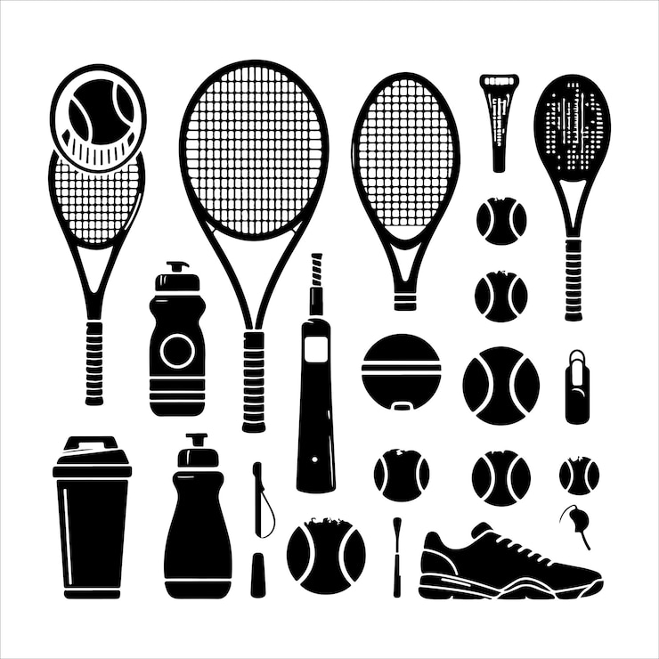 Vecteur une collection d'équipements de tennis comprenant une raquette de tennis et une balle de tennis