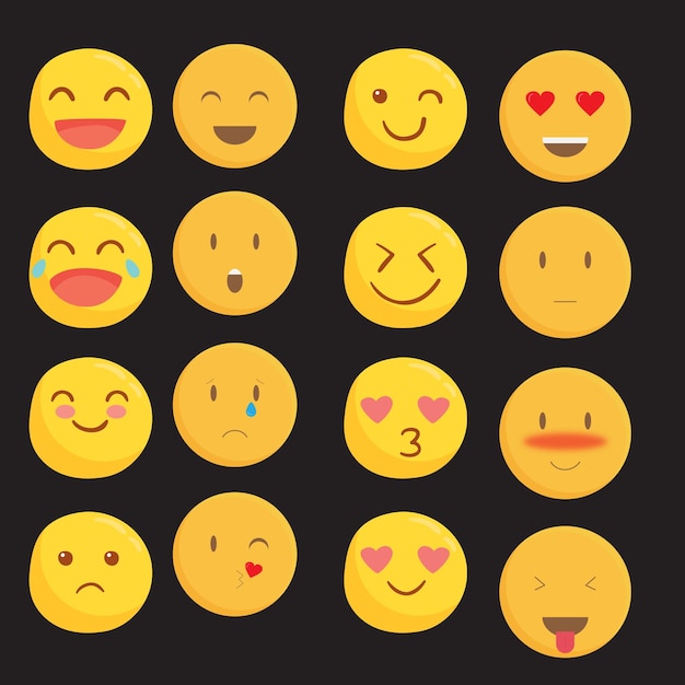 Collection essentielle d'emoticones dans le style de dessin animé plat