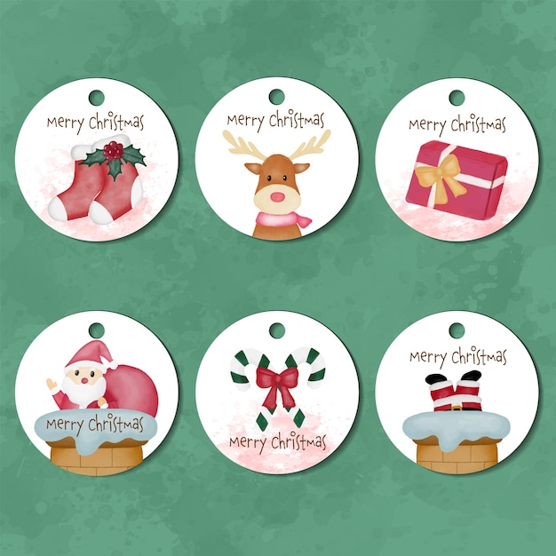 Collection d'étiquettes d'aquarelle joyeux noël