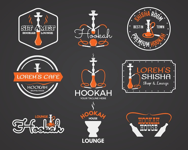 Vecteur collection d'étiquettes, de badges et d'éléments de narguilé.
