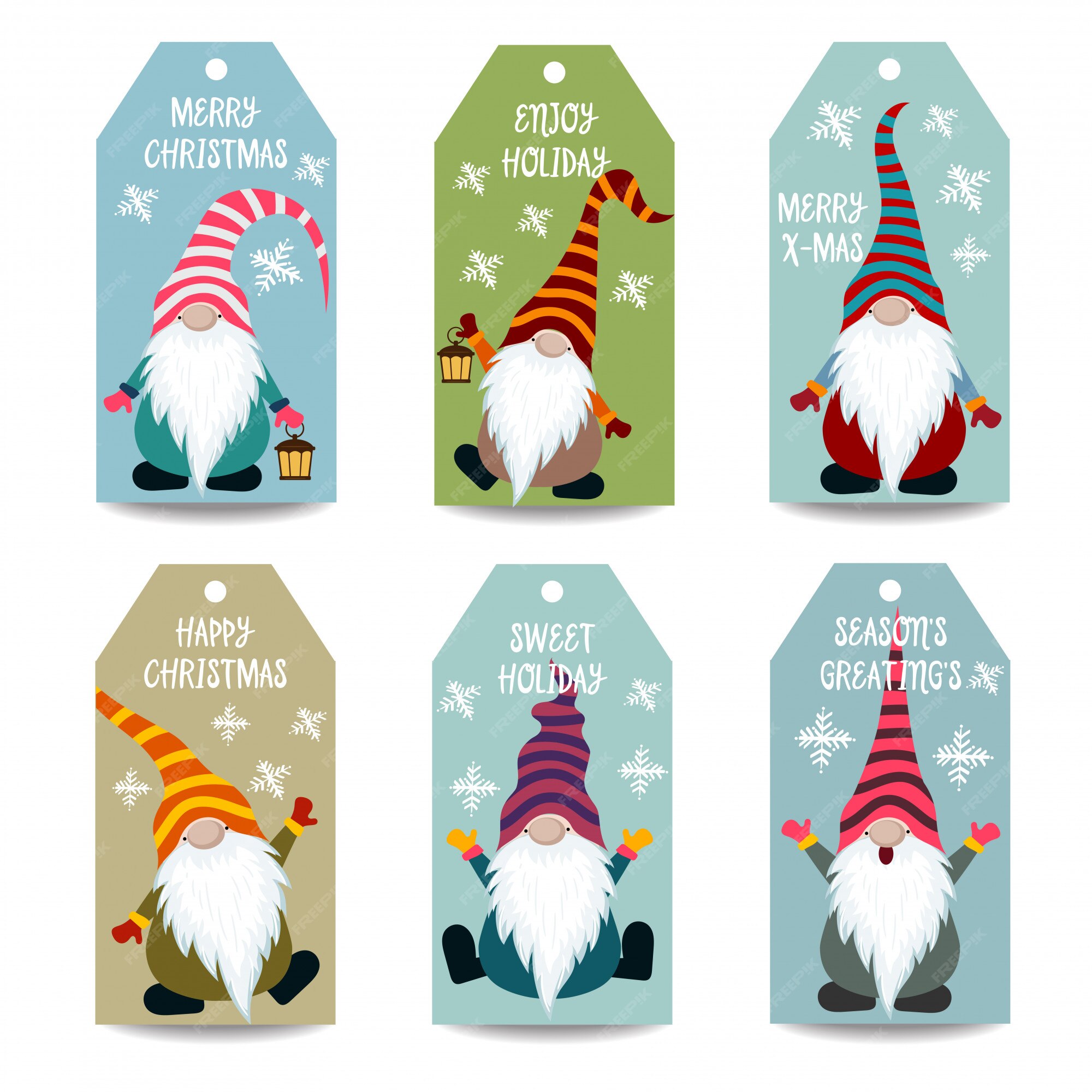 Collection D Etiquettes De Noel Avec Des Gnomes Vecteur Premium