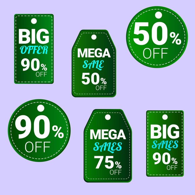 Collection d'étiquettes de vente de vecteur couleur verte méga vente