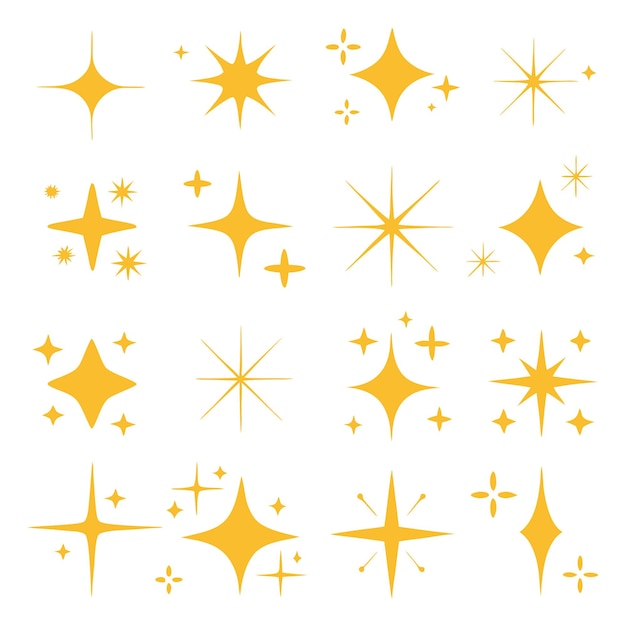 Une collection d'étoiles dorées étincelantes et d'éléments brillants