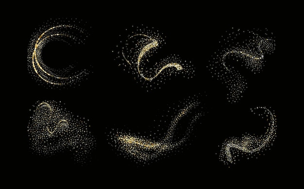 Une collection d'étoiles étincelantes avec des tourbillons dorés scintillants un design brillant un mouvement magique des lignes étincelants sur un fond noir