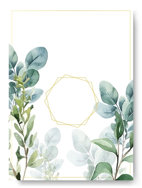 Collection D'eucalyptus Vert Fleur Aquarelle Et Modèle De Bordure De Cadre Géométrique Floral