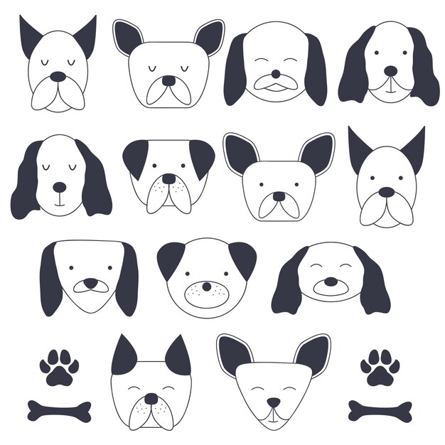 Collection D'expressions Faciales De Différentes Races De Chiens Style De Bébé Mignon Adapté Aux Nouveau-nés