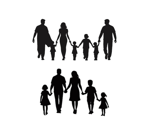 Vecteur une collection de familles se tenant par la main illustration vectorielle de silhouette sur fond blanc