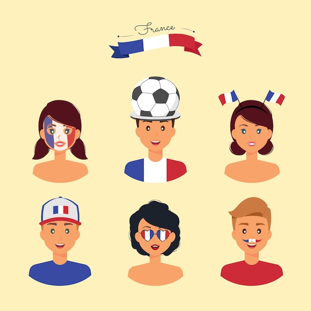 Vecteur collection de fans français prête pour le match