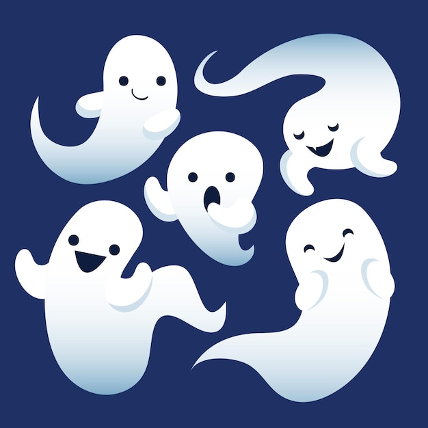 Vecteur collection de fantômes d'halloween design plat