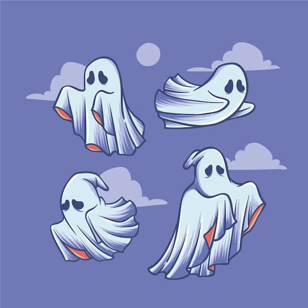 Collection de fantômes d'halloween dessinés à la main