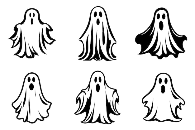 Collection de fantômes plats simples vecteur Halloween dessin animé de monstres fantomatiques effrayants