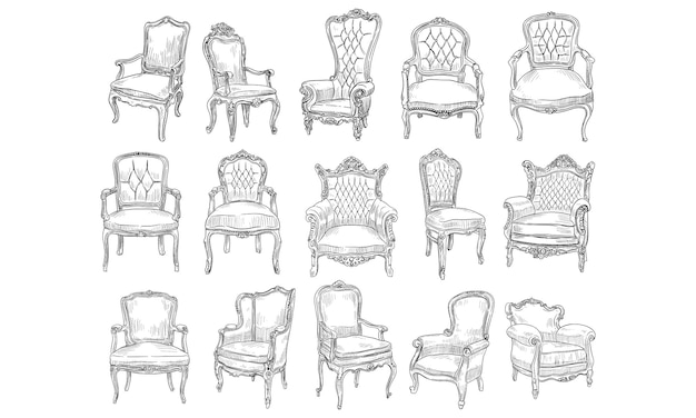 Vecteur collection de fauteuils baroques dessinés à la main