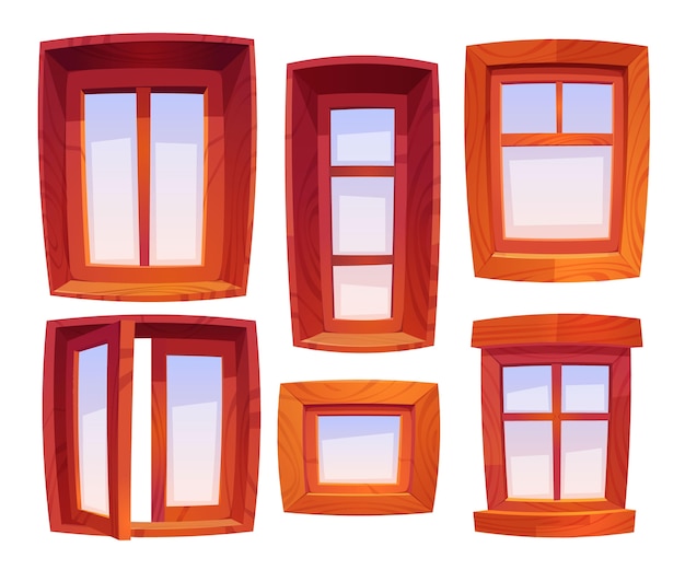 Vecteur collection de fenêtres en bois de dessin animé