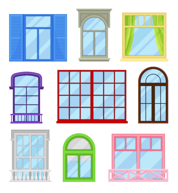 Vecteur collection de fenêtres de dessin animé sur fond blanc.
