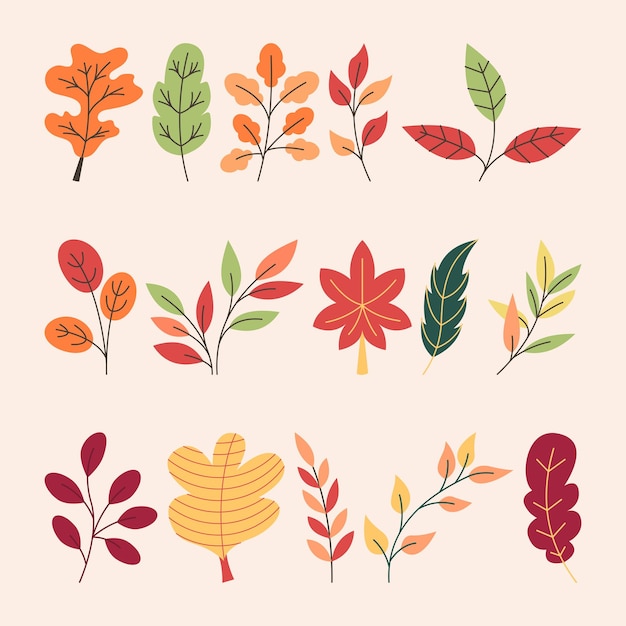 collection de feuilles d'automne plates