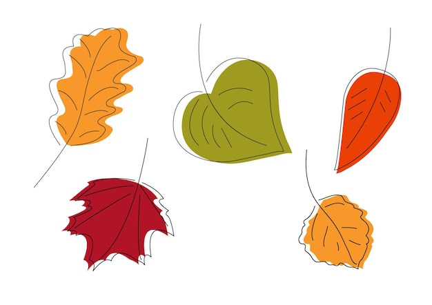 Collection de feuilles d'automne tombées de différentes formes et couleurs