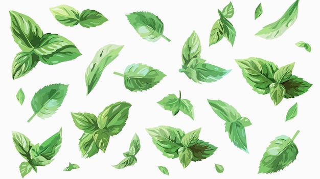 Vecteur une collection de feuilles de basilic vert avec des aquarelles